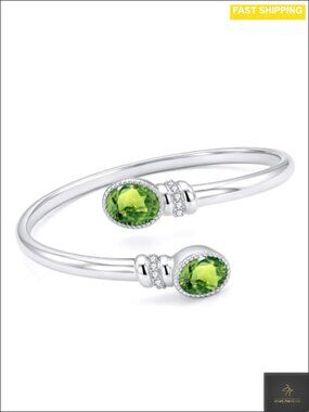 14K White Gold Plated Birthstone Cuff Bangle Bracelet Women